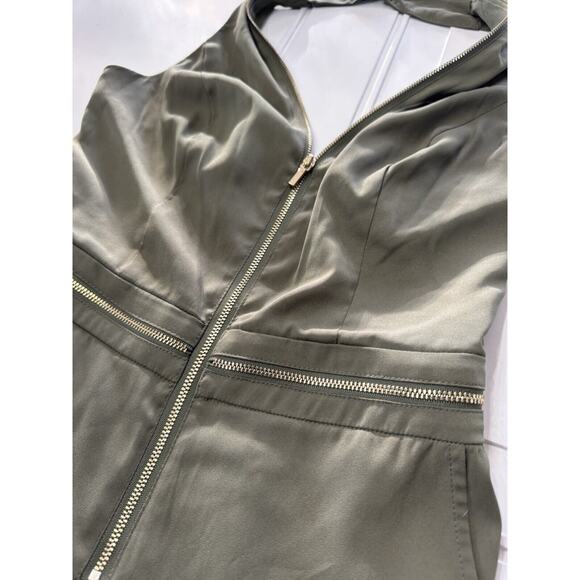 BEBE Women's Halter Neck Zip Up Jumpsuit Olive Green Size XS - Picture 2 of 6